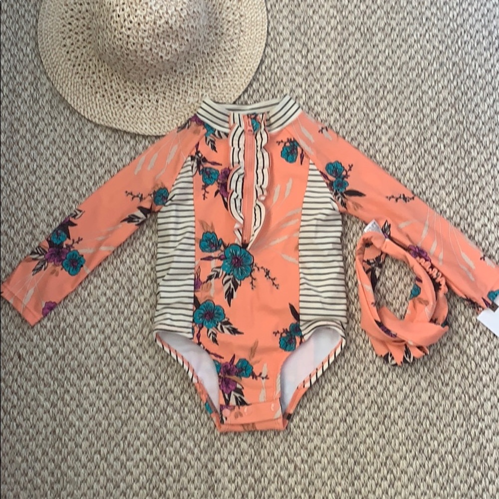 RARE New Jessica Simpson Rashguard Ruffle Swimsuit
